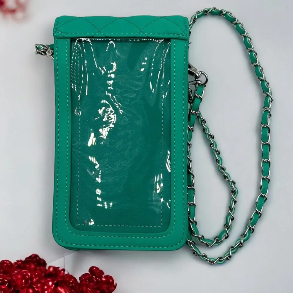 Badgley Mischka Phone Case Crossbody Bag Quilted Faux Leather & Faux Pearl Green - Picture 2 of 2